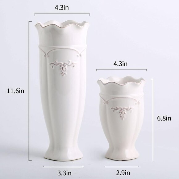 White Ceramic Flower Vase 6.8 Inch Small French Vintage Home Table Decor - Picture 5 of 8